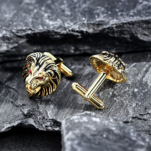 Vintage Lion Head Cufflinks For Men With Gift Box, Gold Silver Black Tone Cuff Links For Men's Dress Shirts And French Cuff Shirts, Mens Personalized Jewelry Or Accessories Unique #TOP3