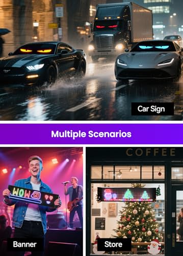 Image of Car Window LED Sign, Programmable LED Scrolling, Flexible Screen, Digital Display, App Control, Advertising LED Board with Remote Control, DIY Pattern Animation (Black, 3 x 7 Inch)