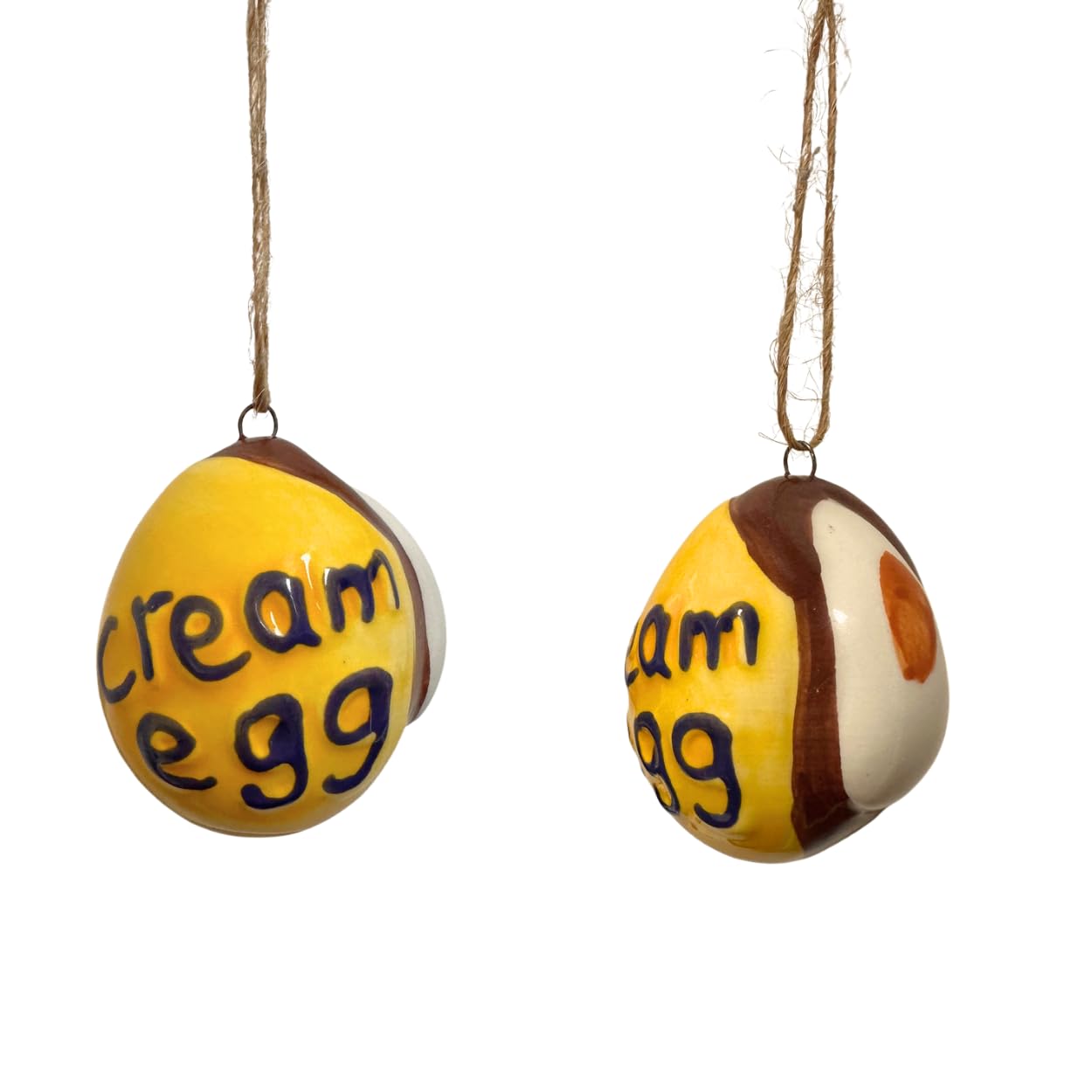 Giftware Trading Multicoloured Ceramic Cream Egg Hanging Decoration – Easter Egg Ornament With Twine Loop – Novelty Sweet-Themed Spring Tree Décor