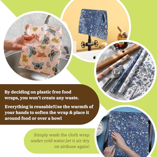 Moukeren-3-Rolls-Beeswax-Wraps-for-Food-Assorted-Organic-Cotton-Reusable-Beeswax-Food-Wrap-Sustainable-Wax-Paper-Beeswax-Food-Wrappers-Plastic-Silicone-Free-for-Bread-Cheese-13-x-40Butterfly