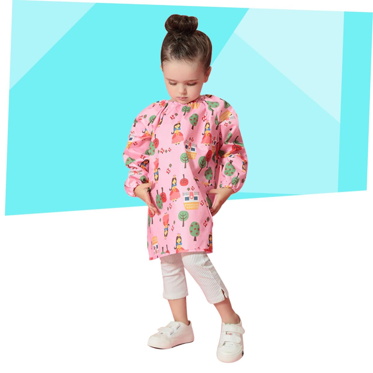Tablier de Peinture Protection Blouse D'artiste Rose Imperméable en Polyester Respirant Manches Longues pour Garçon et Filles pour Activités Artistiques et Dessin