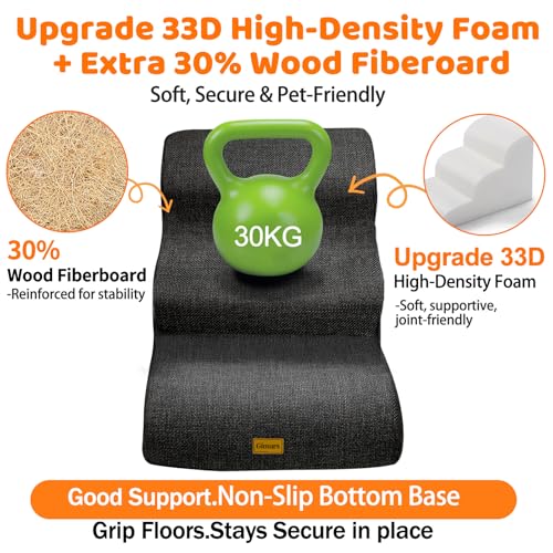 Gimars 30D Hoge dichtheid schuim, extra Brede stevige 3-trede hondentrap, 40 cm Hoog, met wasbare Hoes en Antislip bodem. Draagbare oprijplaat voor kleine honden naar Bank, Bed, Sofa, Auto