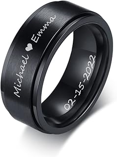 Personalized Couple Rings,Custom Engrave Tungsten/Stainless Steel His and Her Matching Promise Wedding Ring Set for Men Women,Custom Spinner Rings,Gifts for Valentine's Day
