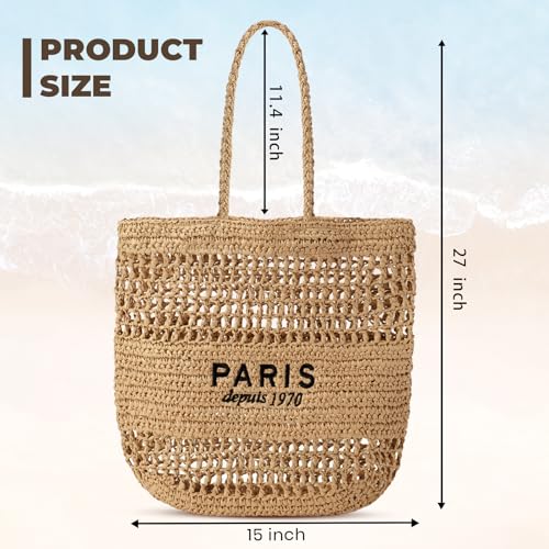 Image of Pleneal Beach Bags for Women - Women Beach Tote Bag, Summer Mesh Hollow Straw Tote Bag for Holiday Market