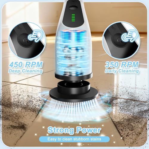 Image of Electric Spin Scrubber, Cordless Cleaning Brush with 8 Replaceable Brush Heads, Shower Scrubber with Adjustable Extension Handle, Waterproof Power Scrubber for Bathroom Tile Floor Tub Car Walls