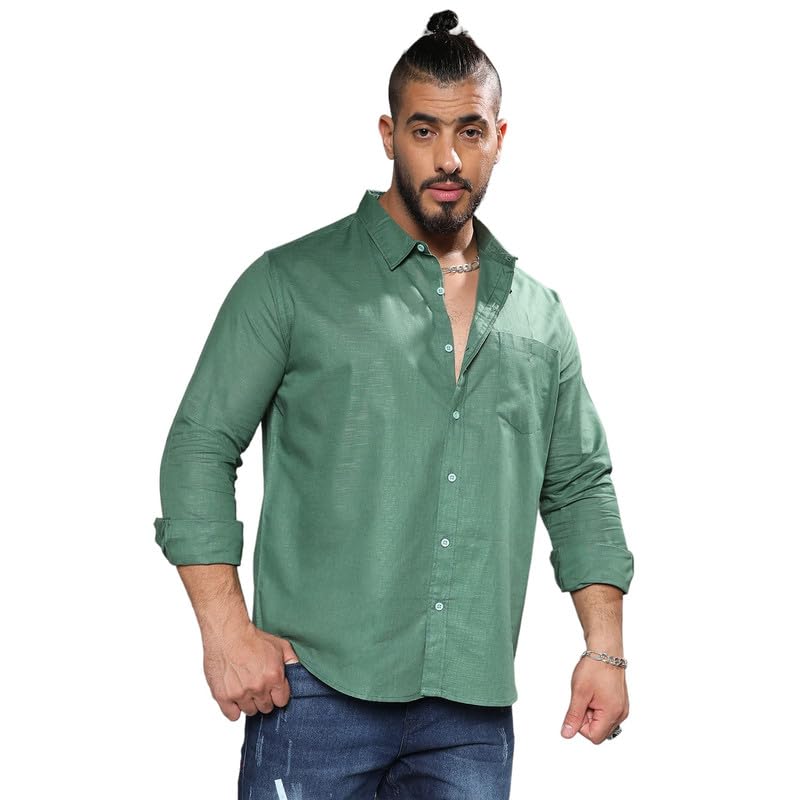 Image of Instafab Plus Men's Shirt for Casual Wear | Spread Collar | Long Sleeve | Button Closure | Plus-Size Fit | Cotton Shirt Crafted with Comfort Fit for Everyday Wear