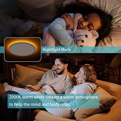 Lightnum 12 Inch Ultra Thin Flush Mount Led Ceiling Light Fixtures With Night Light Dimmable Round Flat Panel Lights For Hallway Bedroom Kitchen 24W=150W 2400Lm 2700K - 5000K 3Cct Selectable - White #TOP5