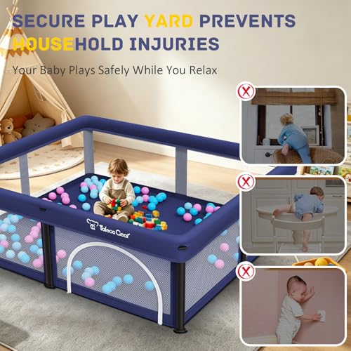 Image of TOREVSIOR Foldable Baby Playpen with Mat, 50 inchx71 inch F oldable P laypen for Babies and Toddlers, Indoor & Outdoor Kids Safety Play Pen, Portable Play Yard, Foldable Baby Playpen with 50 Ocean Balls