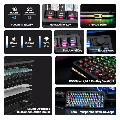 Image of EPOMAKER HE75 V2 Hall Effect Gaming Keyboard, 8K Polling & 0.1ms, 8000mAh & 2.4Ghz /BT, Hot Swap Key & Knob, 0.005mm Adjustable Actuation, Rapid Triggering, Creamy & Thocky (Black)