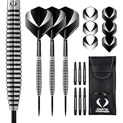 DESIGNA DARTS D0621 Warfare | 24g Premium 80% Tungsten Darts Set with Steel Tips and Multi Ring Barrels Including 6 Flights, 6 Stems, Checkout Card and Storage Case, M3, Black Cover