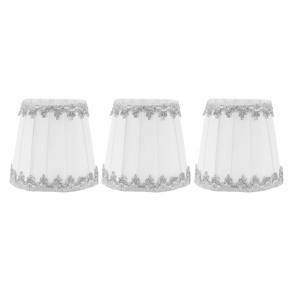3 Pcs Fabric Lampshade, 4.3 Inch E14 White Tapered Light Shade Bedroom Pendant Lampshade Clip Lamp Shades Wall Lamp Shade Candle Chandelier Lampshades — image 1