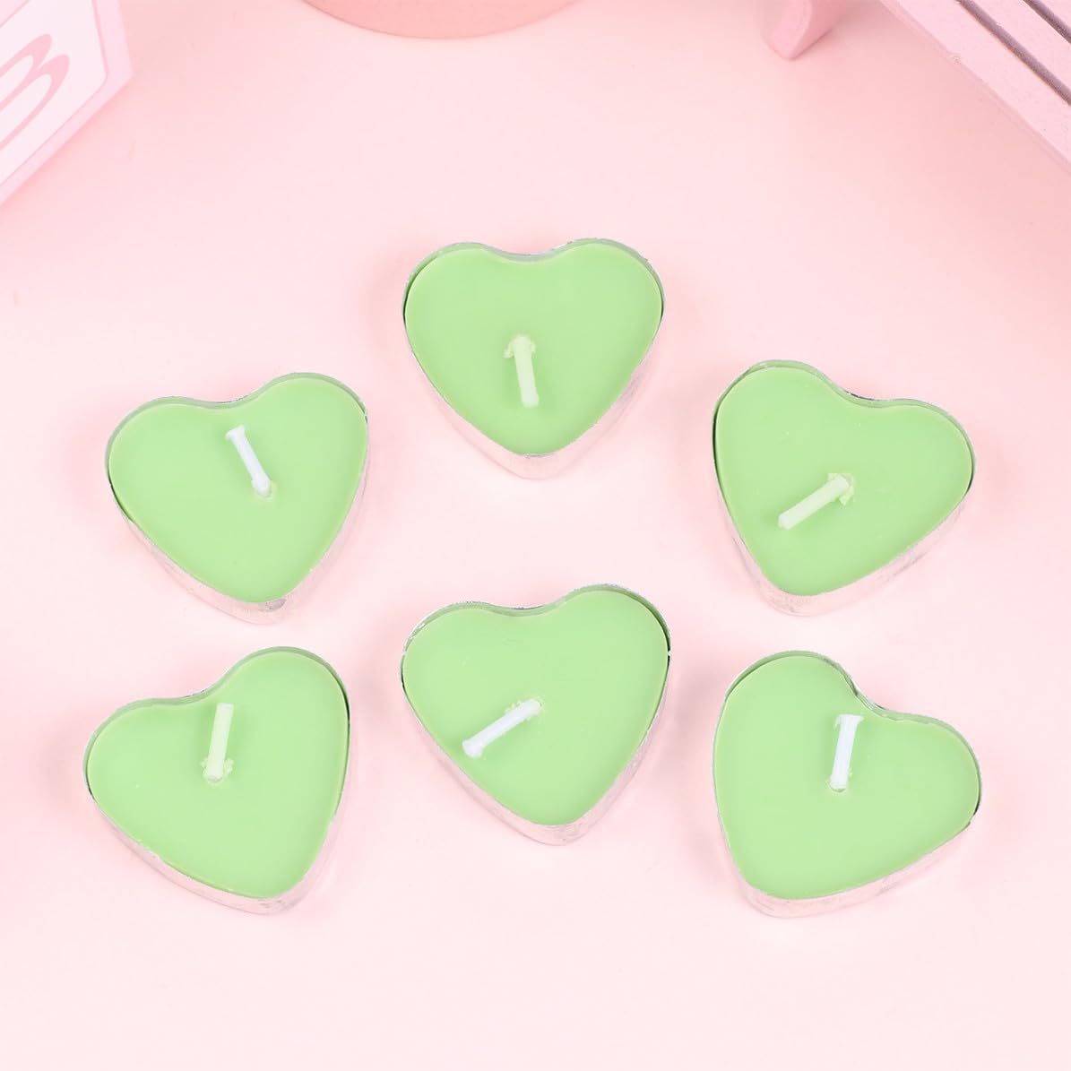 100 Velas de Corazón sin Humo para Decoración de Bodas y Eventos Románticos, Hechas de Parafina Verde, Ideales para Ambiente Interior