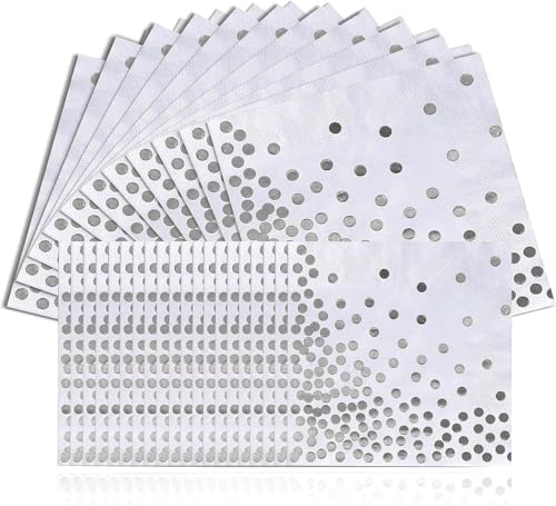 Lot de 100 serviettes de table 33 x 33 cm à pois argentés pour événements tels que fêtes d'anniversaire, mariages et fêtes de vacances