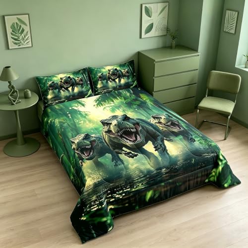 Image of Feelyou Dino Dinosaur Comforter Set Twin Size Kids Boys Bedding | All Season Soft Bed Set Duvet Set Microfiber Green Warm Cozy Breathable Lightweight