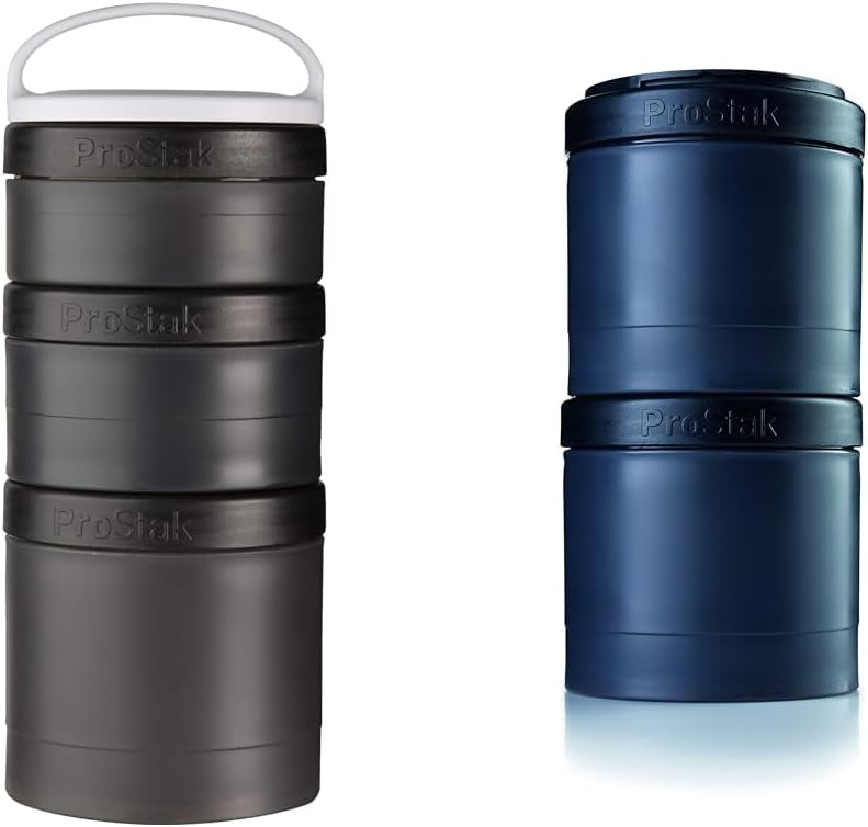 BlenderBottle ProStak Twist n' Lock 100cc+150cc+250cc Storage Jars Expansion 3-Pack and 2-Pack with Pill Tray