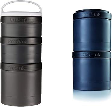 BlenderBottle ProStak Twist n Lock 100cc+150cc+250cc Storage Jars Expansion 3-Pack and 2-Pack with Pill Tray