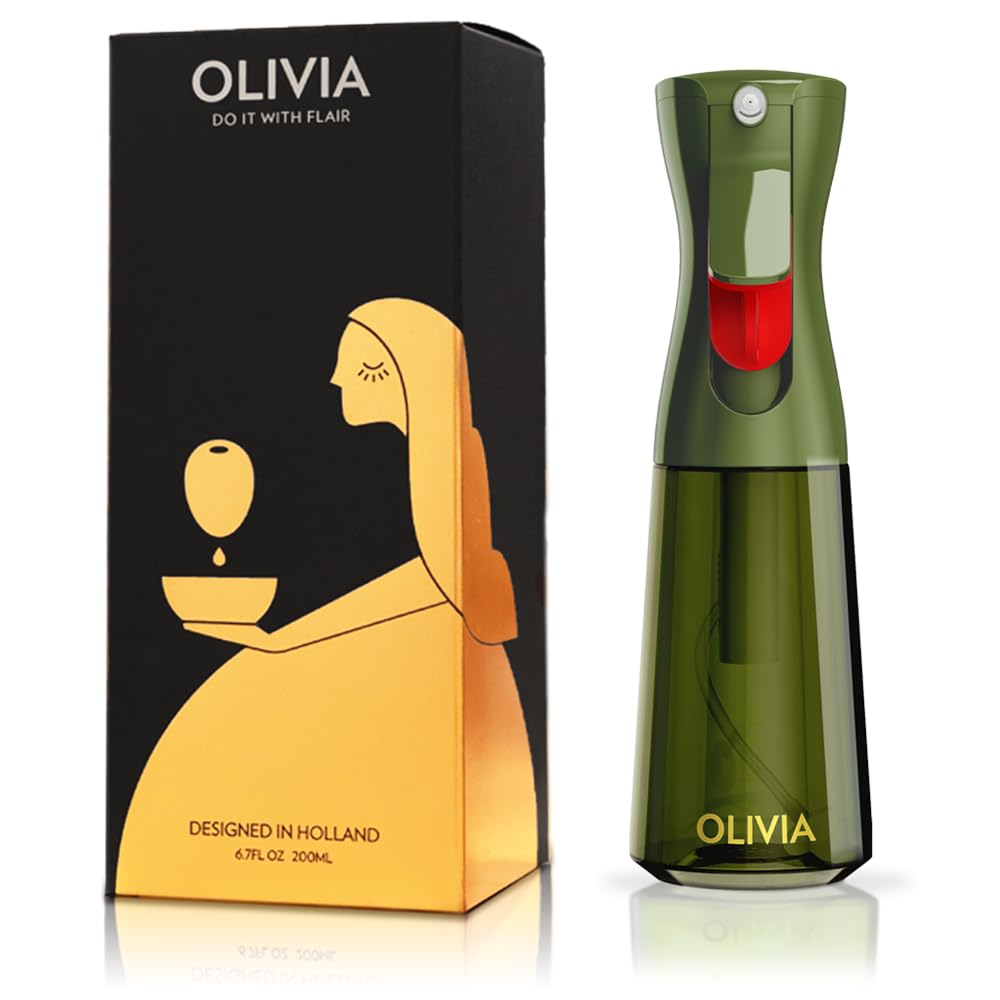 LAIROSOL OLIVIA Oil Sprayer for Cooking, 200ml Glass Olive Oil Sprayer, Green Bottle, Glod Print
