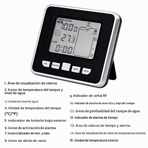 LiebeWH Sensor de nivel de líquido ultrasónico con alarma, depósito de agua ultrasónico, medidor de profundidad de líquido, sensor con indicador de temperatura
