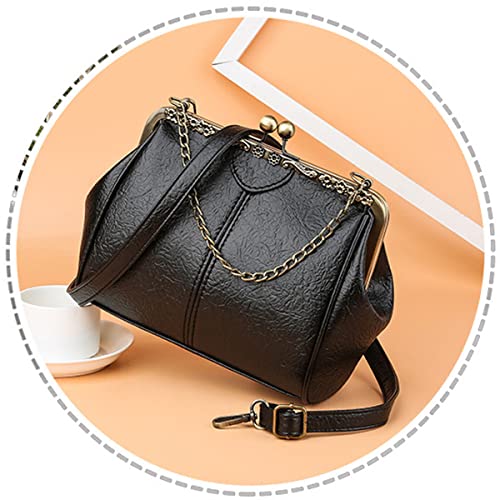 Retro Handbags and Purses for Women Chain Kiss Lock Top-Handle Satchel PU Leather Shoulder Bag Hollow Tote Champagne3