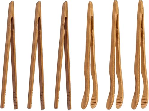 ONERUSUS Paquete de 6 pinzas para tostadora de bambú Pinzas reutilizables de madera de 7 pulgadas Utensilio de cocina ideal para queso tocino