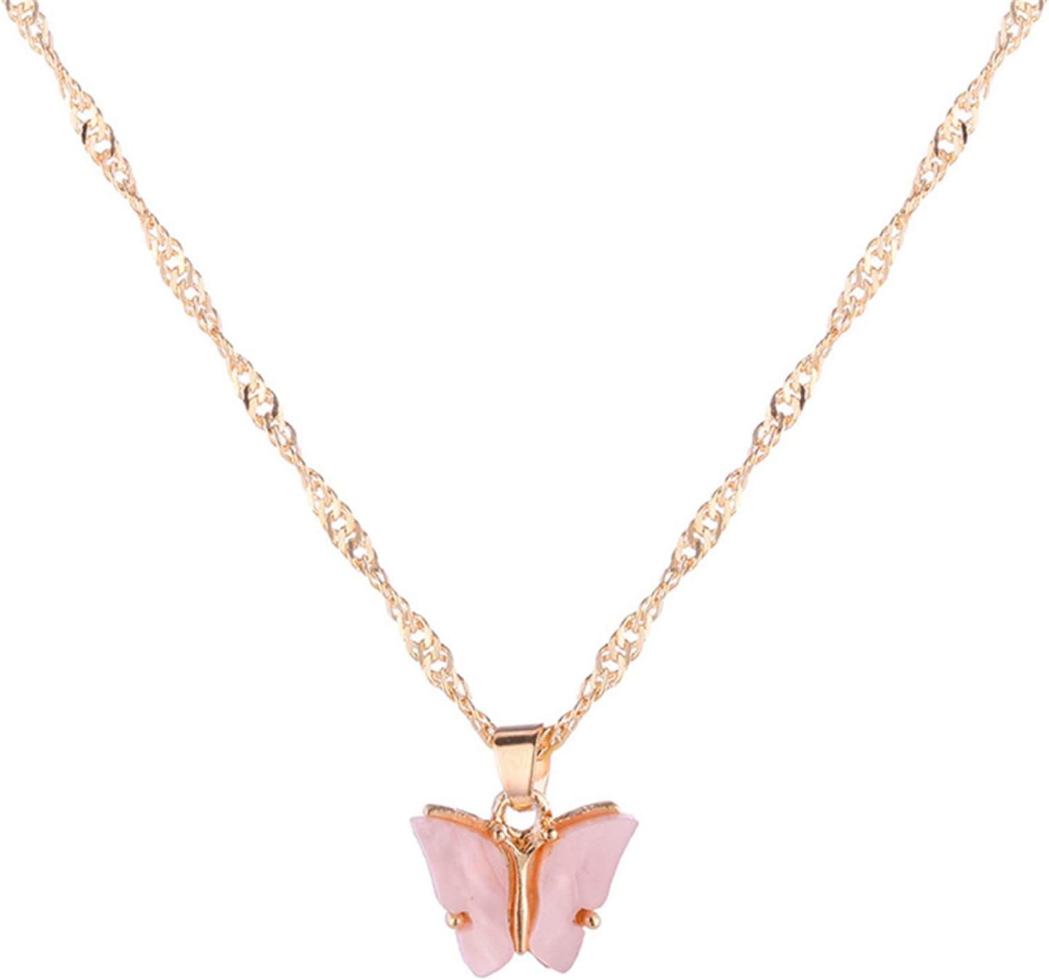 WEISUO Acrylic Butterfly Necklace Set, Adjustable Butterfly Chain, Cute Butterflies Necklace for Women Girls