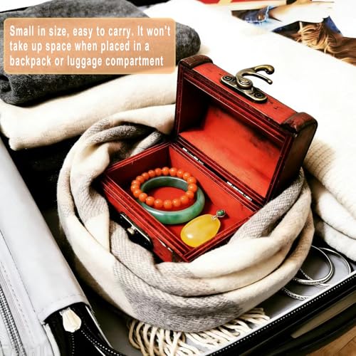 Markeny 4 Styles Pattern Wooden Rings Case Box Little Treasure Chest Vintage Handmade Box with Mini Metal Lock for Storing Jewelry Treasure Pearl