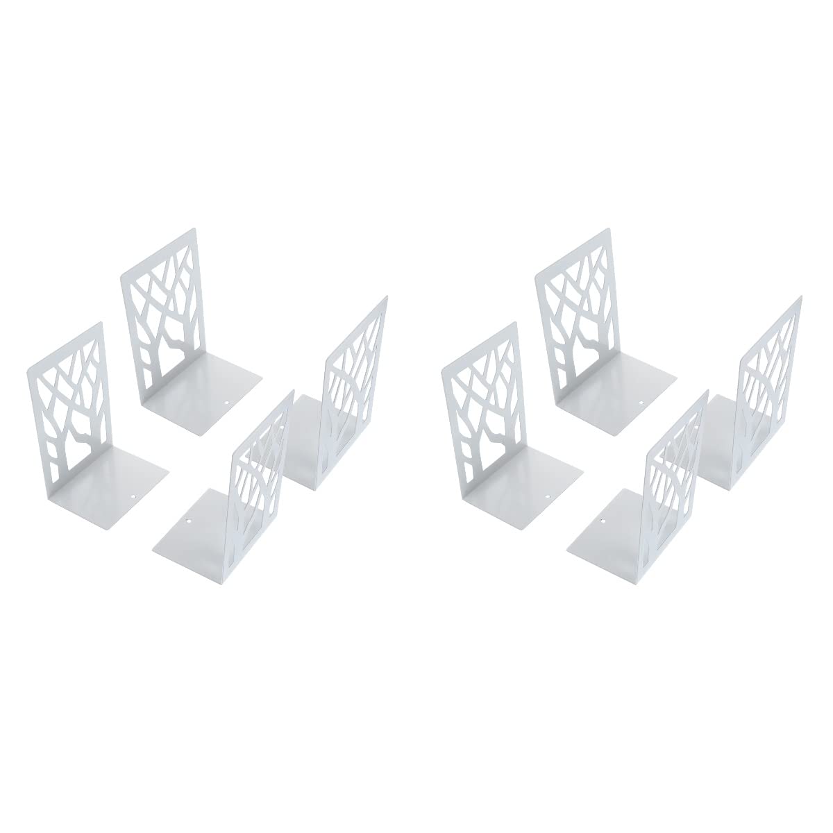 HEALLILY 4pcs Metal Bookends Decorative Book Ends Hollow Art Tree Silhouette Book Stoppers Heavy Duty Nonskid Book Holders For Home Office Book Shelf Desktop White