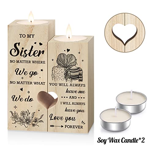 Niyewsor Christmas Sister Gifts from Sister, Heart Shaped Candle Holders Gifts for Sisters, Personalized Candle Gifts for Women Sister, Valentines Mothers Day Birthday Wedding Presents for Sister - Image 5