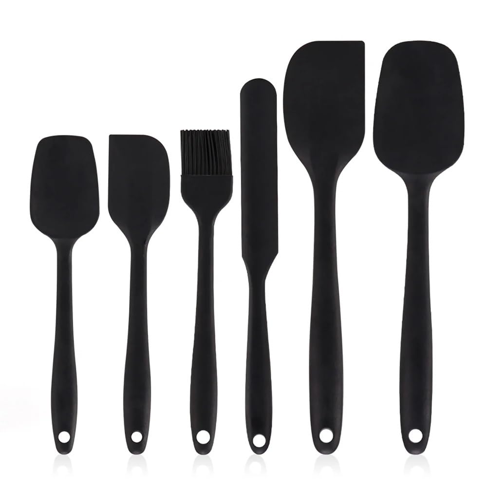 Set di spatole in silicone 6 pezzi antiaderenti resistenti al calore spatole tornitore per cottura cottura miscelazione utensili da forno (nero)