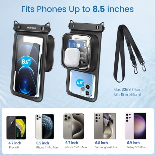 Niveaya [Floatable Floating Waterproof Phone Pouch 2 Pack-Up to 8.5", Large Space Adjustable Neck Lanyard Waterproof Phone Case, Phone Dry Bags for Vacation Beach Pool Kayak Cruise Travel Essentials by Niveaya - Used condition - Image 4