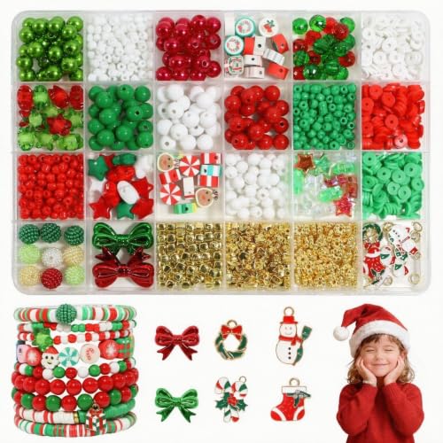 DALAN Christmas Bead Set - DIY Festival Craft Set with Holiday Beads and Storage Box Used for Making Bracelets anklets Necklaces Keychains. (Christmas Style C)