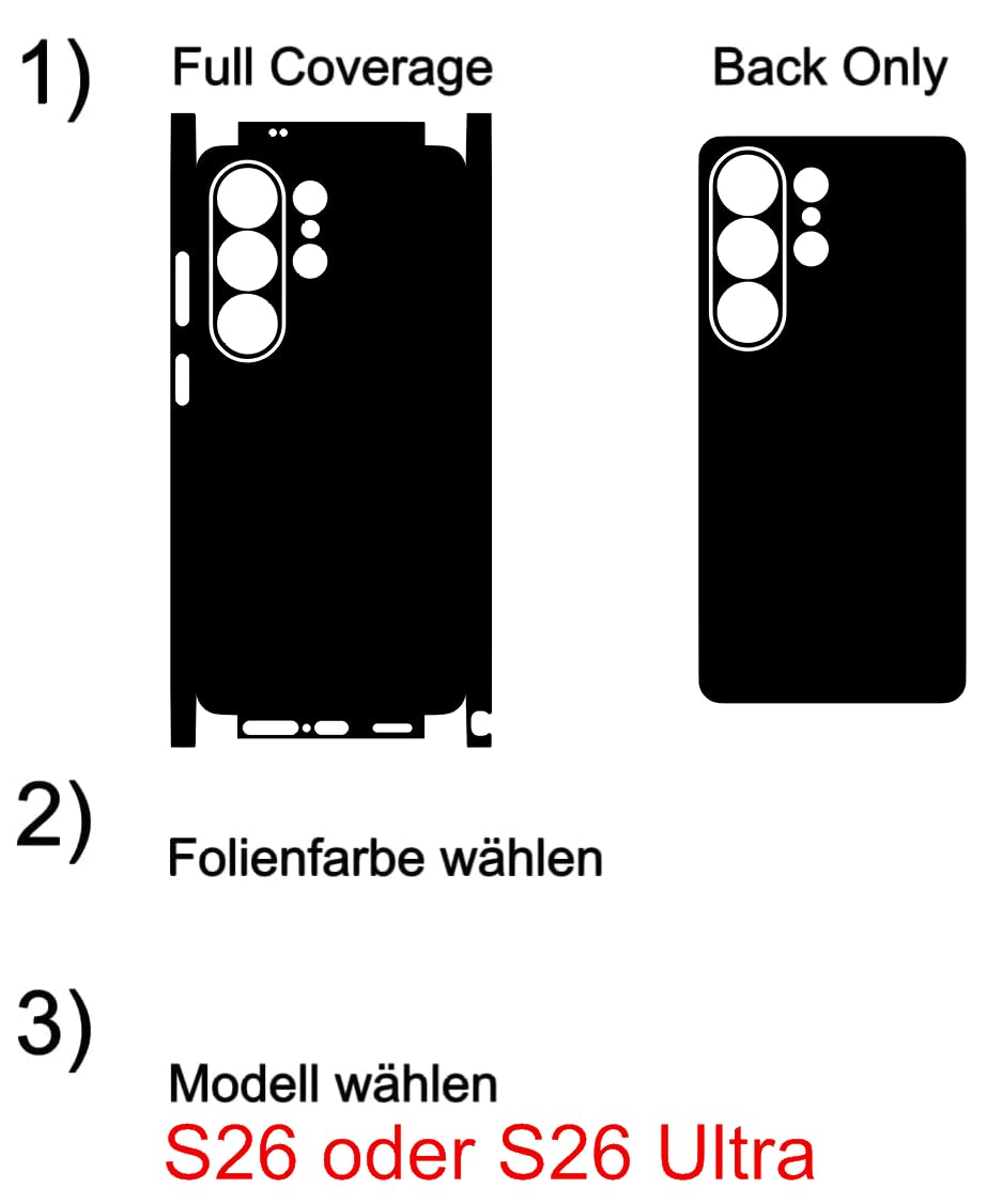 Skin compatibile con Samsung Galaxy S26 & S26 Ultra, pellicola protettiva protettiva a 360° Full Coverage o Back Only (Back Only, Shadow Black, Galaxy S26 Ultra)