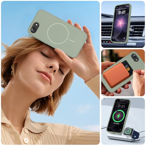 Image of Miracase Magnetic for iPhone 17e Case & iPhone 16e Case, [Soft Anti-Scratch Microfiber Lining], Compatible with MagSafe, Silicone Shockproof Drop Protection Phone Case for iPhone 17e /16e, Patina Green