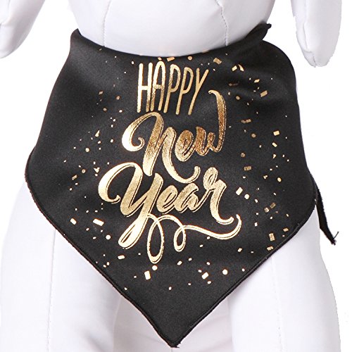 Tail Trends Happy New Year Dog Bandana Black for Medium to Large Sized Dogs - 100% Cotton
