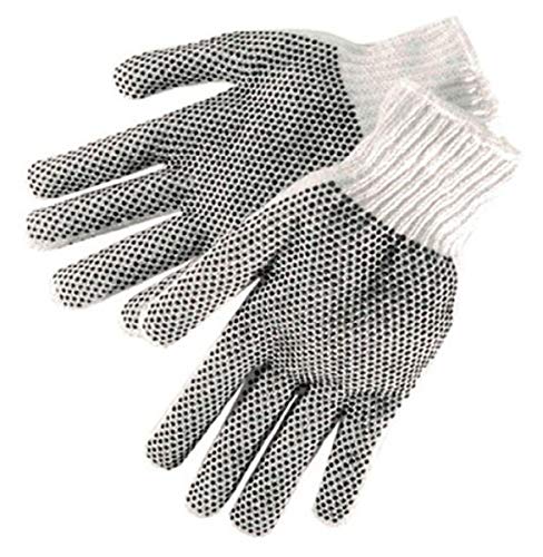 Liberty Glove & Safety S4715Q Cotton/Polyester Plain Seamless Knit Men's Glove with Two-Sided Black PVC Dots, Natural White (Pack of 12)