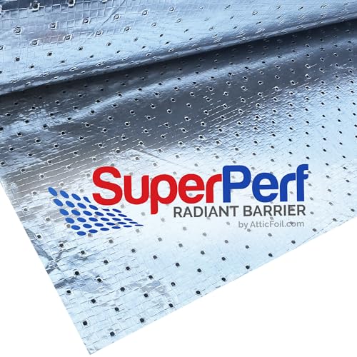 AtticFoil SuperPerf Radiant Barrier 45 Wide / 1500 sq ft Tearproof Breathable Lay-Over Foil Insulation with Large PerforationsDesigned for Use Directly Over Attic Insulation (1500 sq. ft roll)