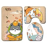 Niedliches Cartoon Badezimmer 3-teiliges Set Fußmatten Flanell Wasch Toilette Toilettenmatte Teppiche Badewanne Saugfähig rutschfeste Fußmatte Badematten 50 * 80cm Schielende Katze
