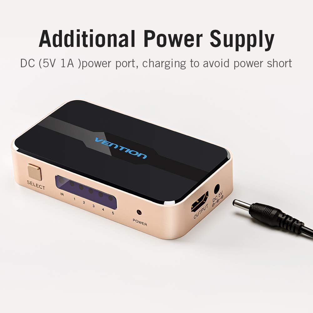 Sélecteur HDMI. Vention Commutateur HDMI 5 Ports 5 entrées 1 Sortie Séparateur Commutateur 4 K 1080 P avec télécommande Infrarouge pour PS3 X Box, câble, Satellite, Lecteur DVD Blu-Ray