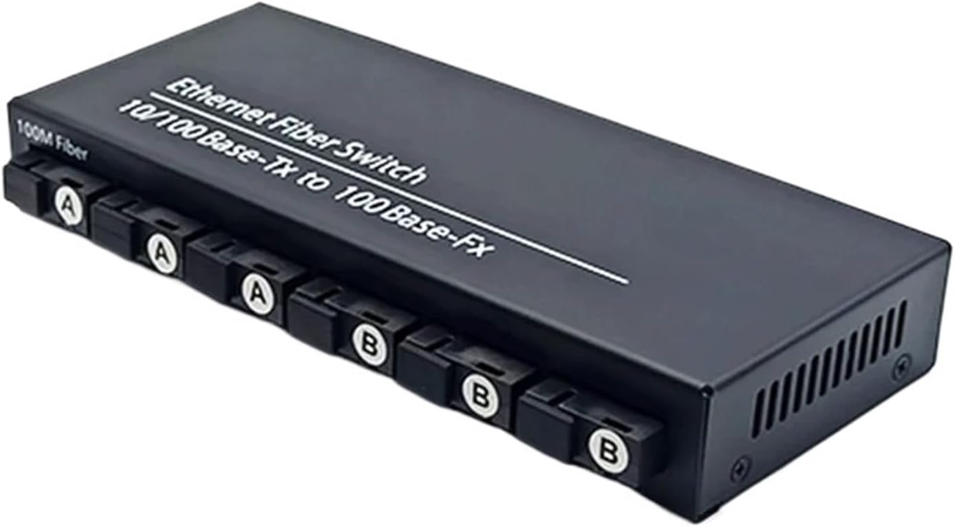 Fiber Optical Transceiver Single Mode 10/100M 20KM Ethernet Switch 6 Optic Port 2 RJ45 with 12V 2A Power Supply(1 pcs Simplex 6F-2E)