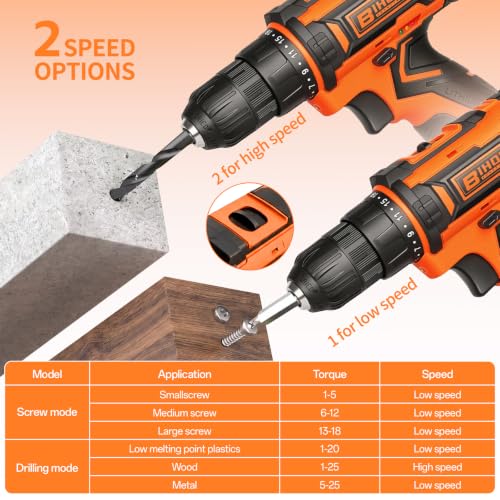 Image of Orange Cordless Drill Driver Set 12V, 3 /8 inch Keyless Chuck Battery Drill Kit, 2 Variable Speed with 43pcs Drill Bits for Home DIY
