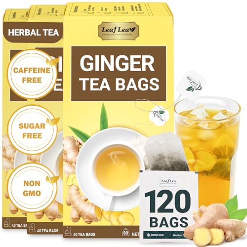 Image of LeafLea Ginger Tea Bags, Spicy Pure Ginger Herbal Tea, 120 Count