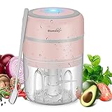 BlumWay Mini cortador de cebollas, 250 ml, mini picadora de ajos, picadora de verduras, picadora eléctrica con 3 cuchillas afiladas para ajo, verduras, frutas, carne, rosa