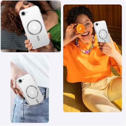 Image of VONZEE Electroplating Transparent Clear Logo Back Cover TPU Compatible with iPhone 17e / iPhone 16e Case, Compatible with Magsafe, Full Body & Camera Protection for Each Lens for Men & Women (Grey)