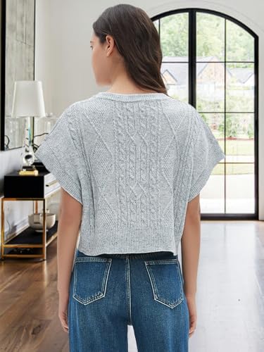 Women Sweater Vest Crewneck Trendy Cap Sleeve Crop Knit Vests Casual Loose Fit Lightweight Tops2