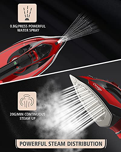 Omaiga Cordless Iron, 1500W Cordless Irons For Clothes, Steam Iron With 11.84Ozs Water Tank, Anti Drip Clothes Iron Steam With Ceramic Soleplate, Irons For Clothes With 3 Temperature Settings-Red #TOP4