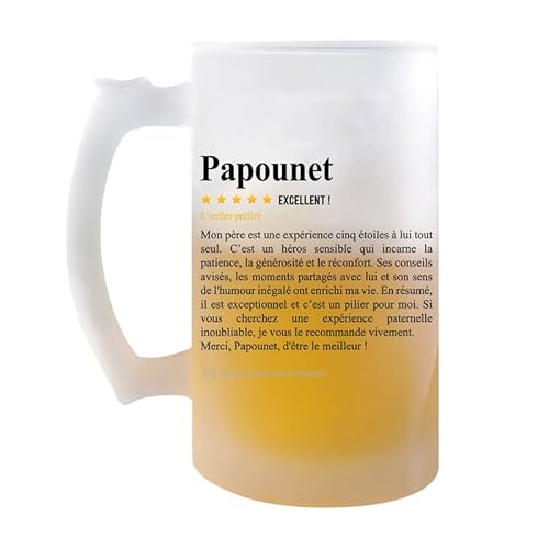 Chope Papounet Avis recommandation Fils | Verre à bière Pinte Fête des Pères Prénom Cadeau Anniversaire Noël Humour