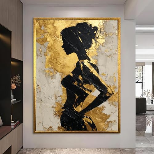Art mural abstrait noir et or avec toile texturée de haute qualité