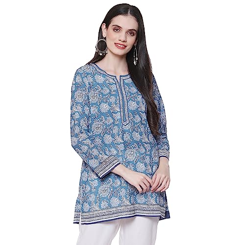 Image of BIBA Women's Polyester Straight Fit Straight Denim Printed Kurti