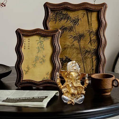 OTKARXUS Statue du Seigneur Ganesh doré - 1 pièce - Sculpture d'éléphant hindou - En résine synthétique - Ganesha Idole - Décoration pour la maison, le bureau, la voiture - Doré + argenté – vue 6