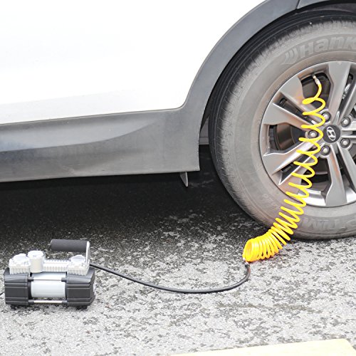 TIREWELL 12V Tyre Inflator - Heavy Duty Double Cylinders Direct Drive Metal Pump 150PSI, Air Compressor with Battery Clamp and 5M Extension Air Hose, SUVs/Trucks/Vans/RVs
